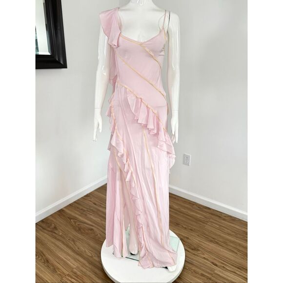 Victoria Beckham $2390 Asymmetric Bias Frill Ruffle Silk Dress Pink Size 2 - Picture 6 of 11